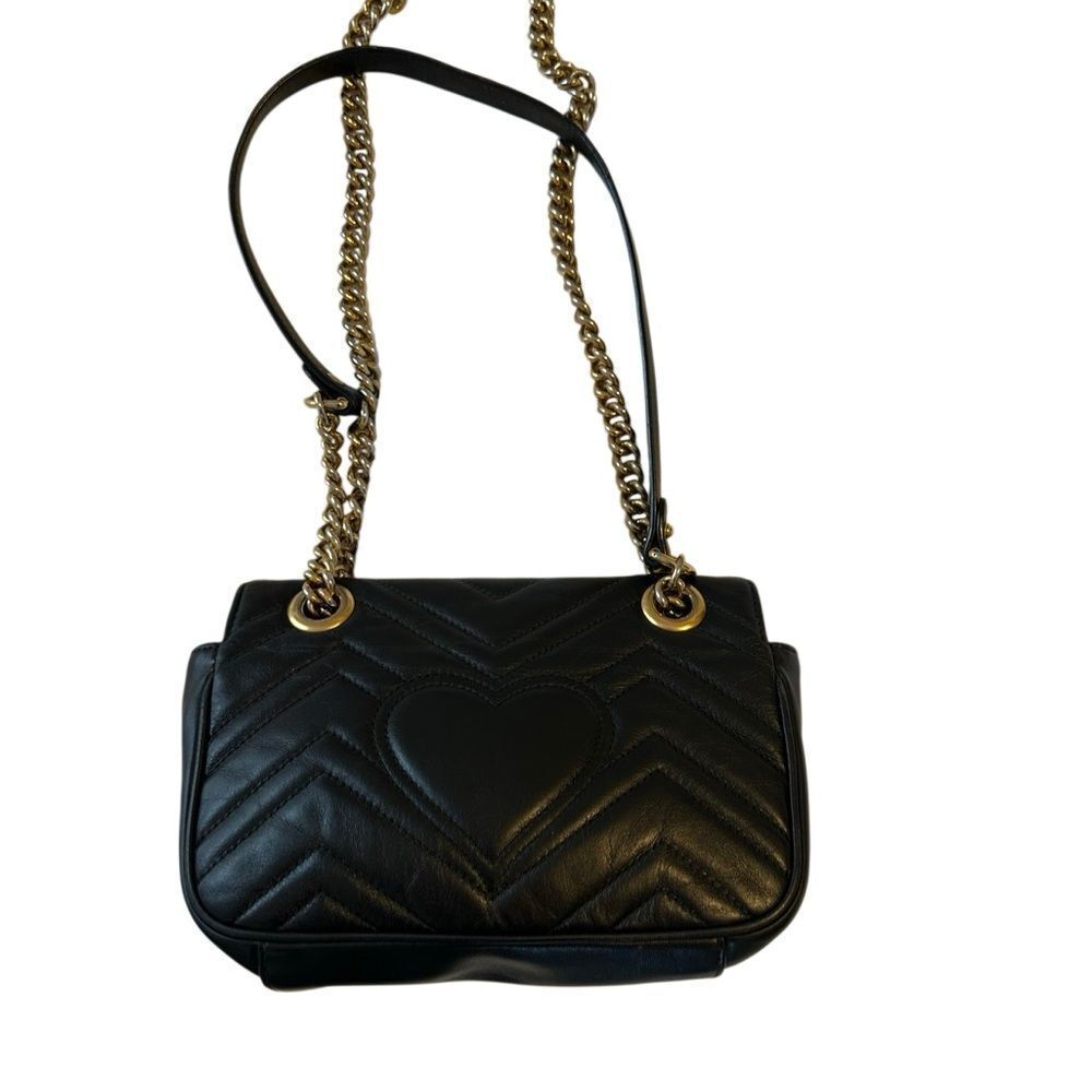 Gucci Black Chevron Marmont Bag with Gold Accents - Picture 3 of 15
